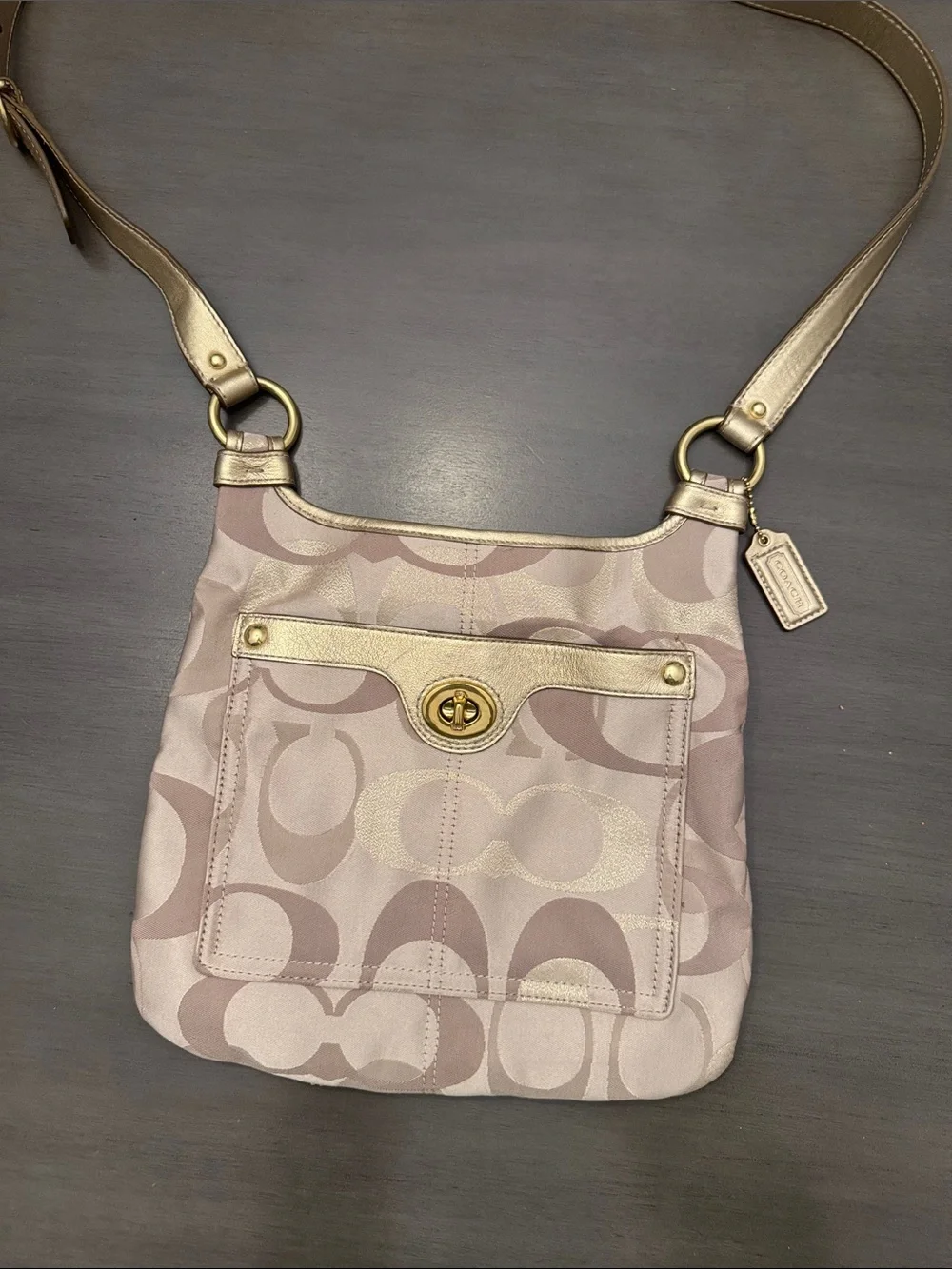 Coach Tan and Gold Signature Crossbody Bag